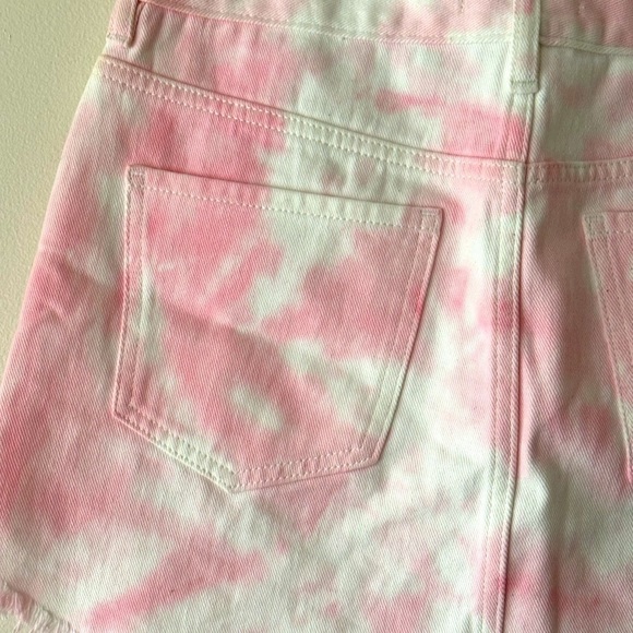 PacSun Tie Dye Pink And White Fringe Mini Jean Skirt Size 26 NWOT - Picture 4 of 9